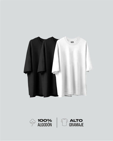 3 Camisetas Para Hombre Oversize Básicas - Negra y Blanca 3 Camisetas Para Hombre Oversize Básicas - Negra y Blanca