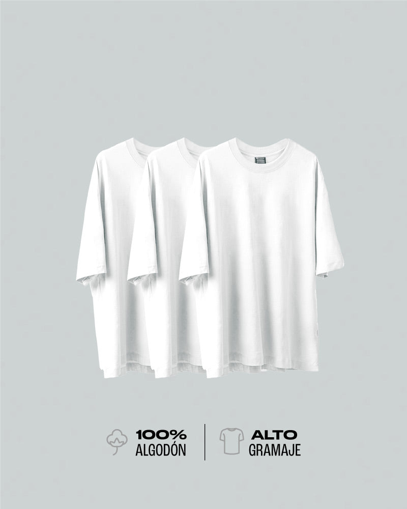 Camisetas Para Hombre Básicas Blancas Oversize Pack x3