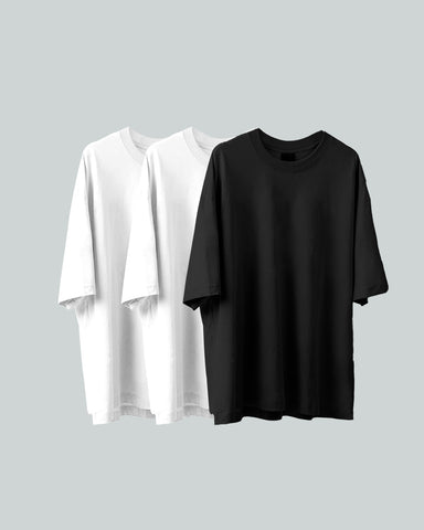 3 Camisetas Para Hombre Oversize Básicas - Negra y Blanca 3 Camisetas Para Hombre Oversize Básicas - Negra y Blanca