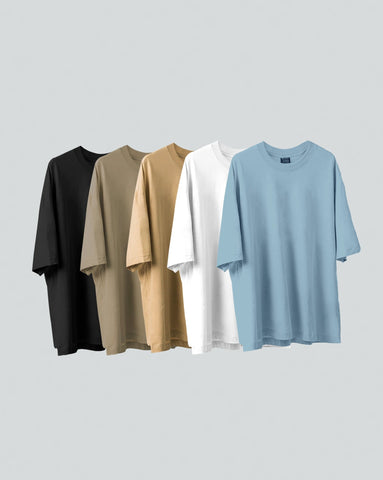 5 Camisetas Básicas Oversize - Blue Gray