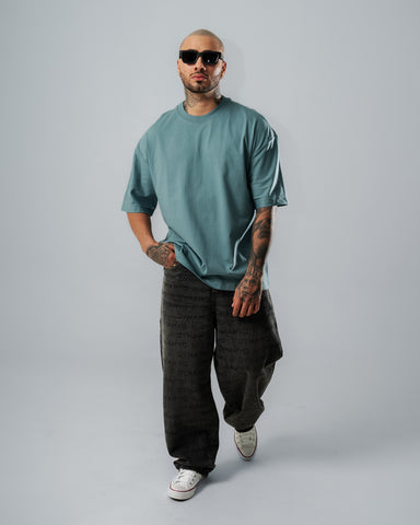 Camiseta Oversize Básica Azul Grisáceo Camiseta Oversize Básica Azul Grisáceo