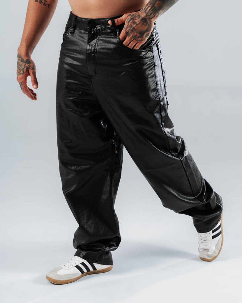 Cuero Negro Pantalones De Cuerina Hombre Jeans Baggy Para Hombre