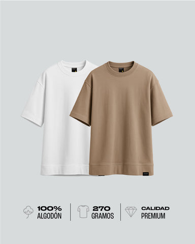 Duo Pack Camisetas Oversize Básicas Neutro Essential 300g