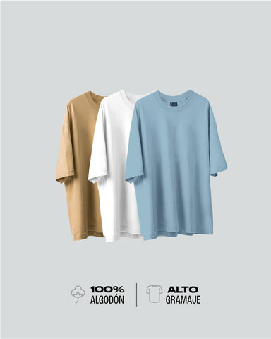 3 Camisetas Para Hombre Básicas Oversize - Pack X3 Beach