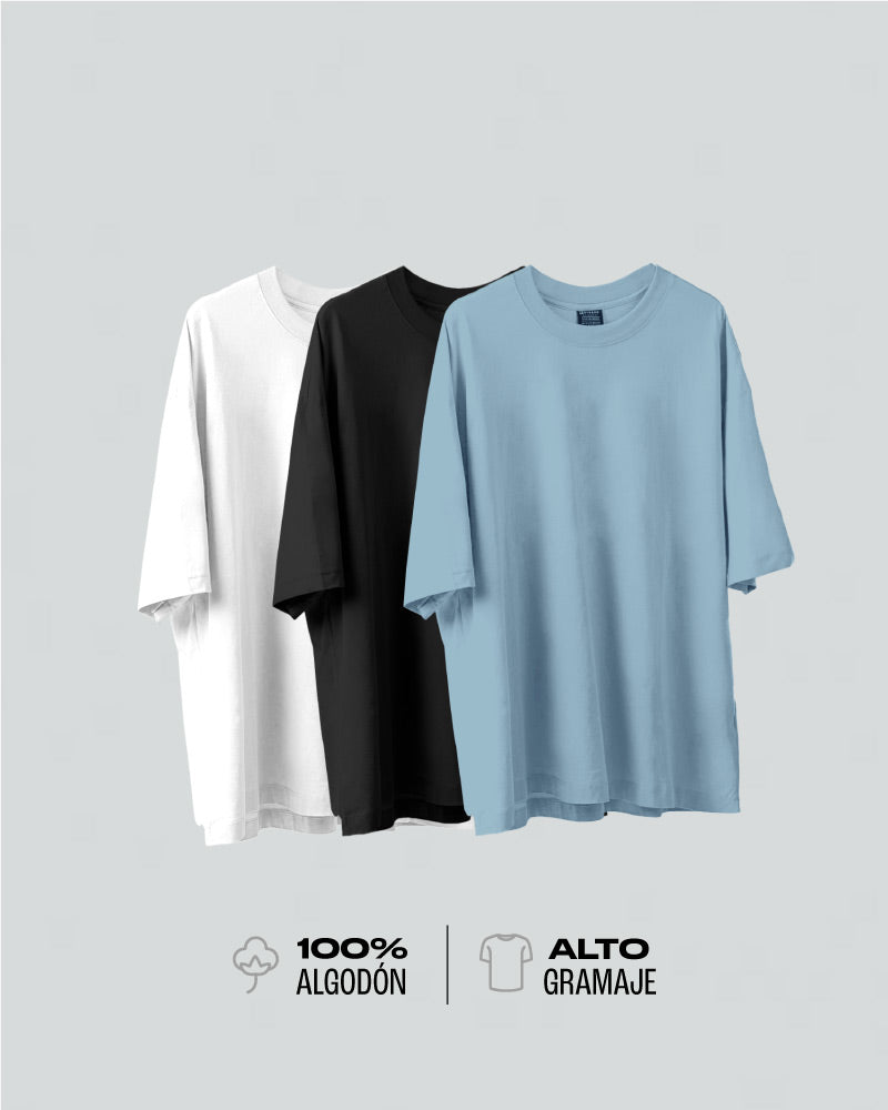 3 Camisetas Para Hombre Básicas Oversize - Pack X3 Blue Gray