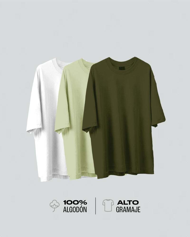 3 Camisetas Básicas Para Hombre Oversize - Pack X3 Natural Green