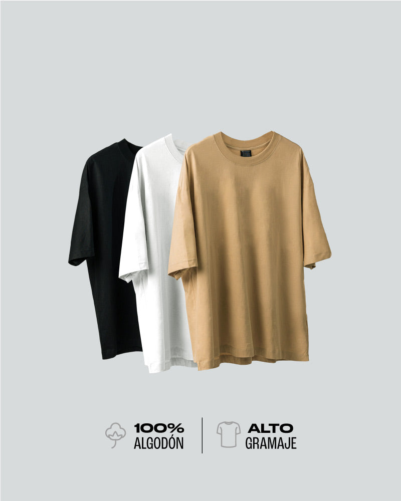 3 Camisetas Para Hombre Básicas Oversize - Pack x3 Arena