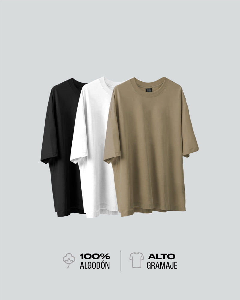 3 Camisetas Para Hombre Básicas Oversize - Pack X3 Taupé