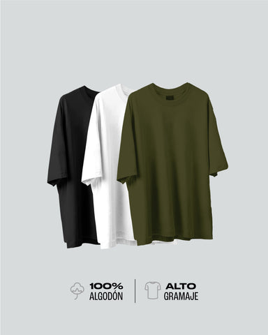 3 Camisetas Para Hombre Básicas Oversize - Pack X3 Verde Militar