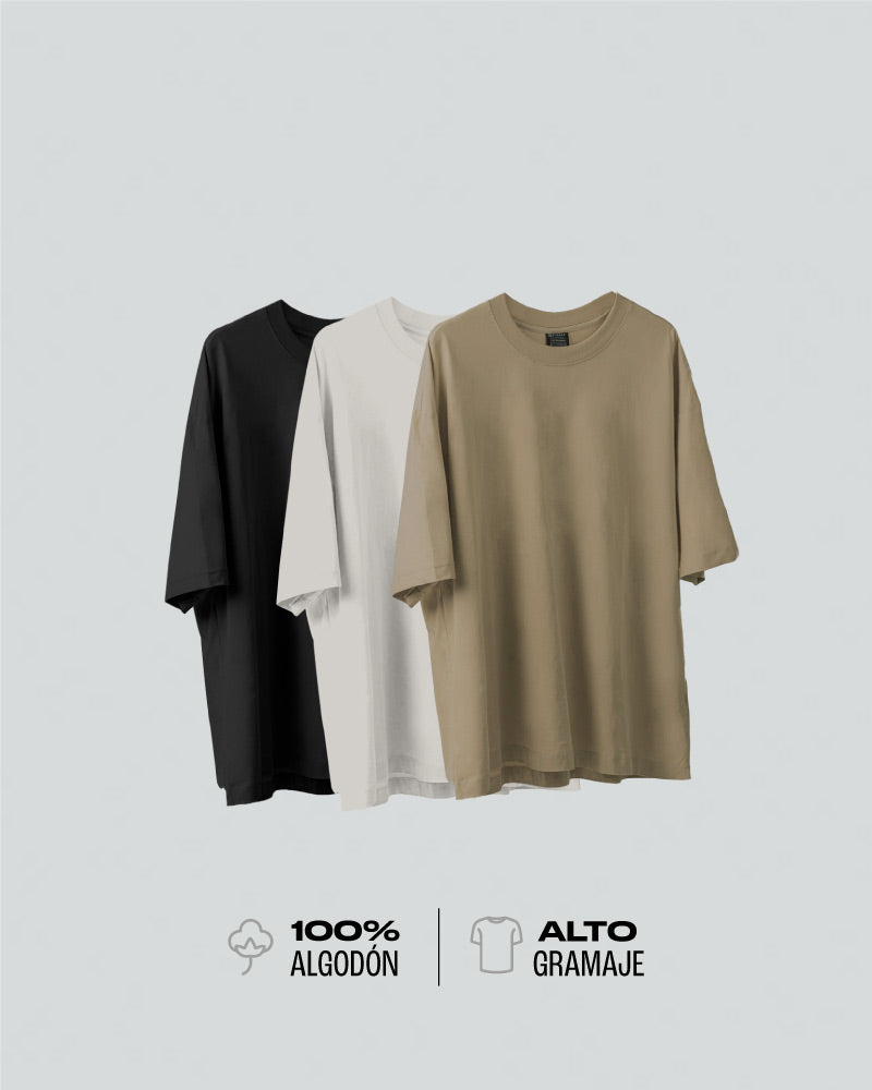 3 Camisetas Para Hombre Básicas Oversize  - Cool Taupé