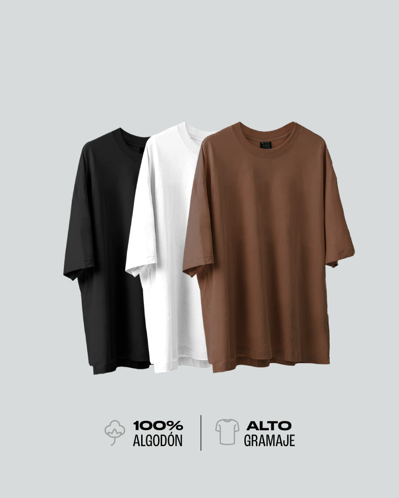 3 Camisetas Para Hombre Básicas Oversize - Pack X3 Café