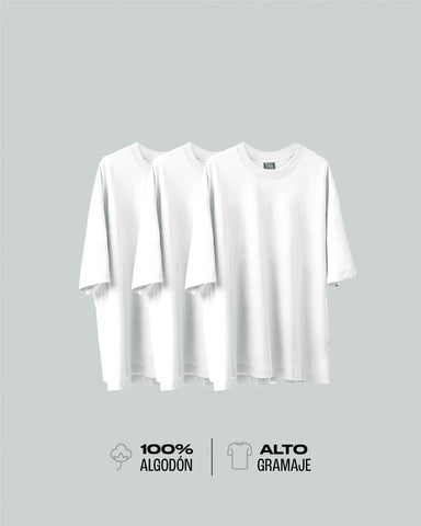 3 Camisetas Para Hombre Básicas Blancas Oversize - Pack x3