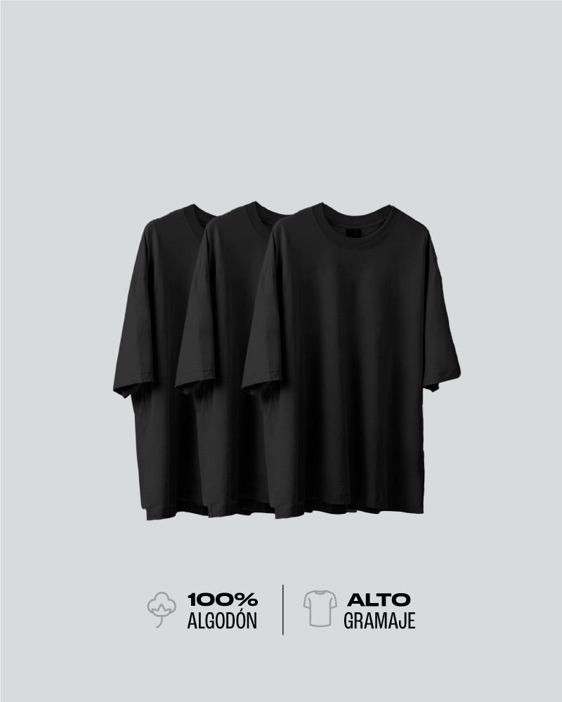 3 Camisetas Para Hombre Básicas Negras Oversize - Pack x3