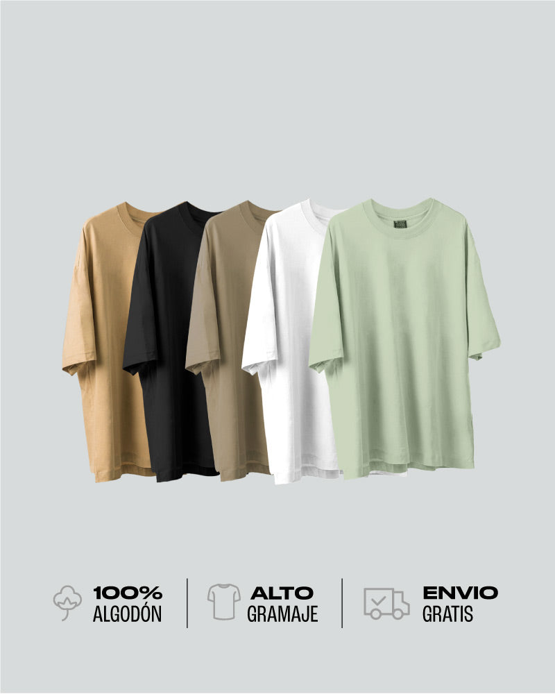 5 Camisetas Para Hombre Básicas Oversize - Color pack