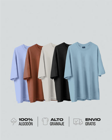 Pack de 5 Camisetas Básicas Oversize Para Hombre - Color Mix