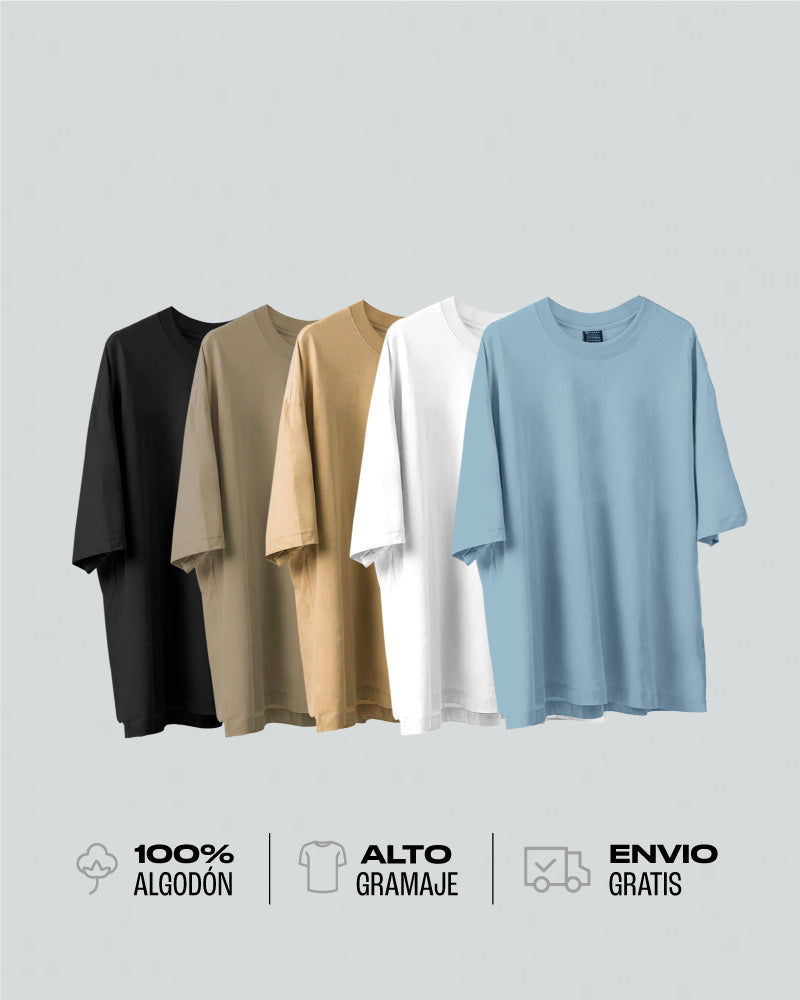 5 Camisetas Para Hombre Básicas Oversize - Blue Gray