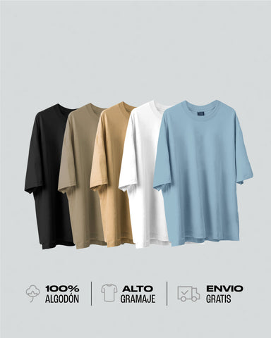 5 Camisetas Para Hombre Básicas Oversize - Blue Gray