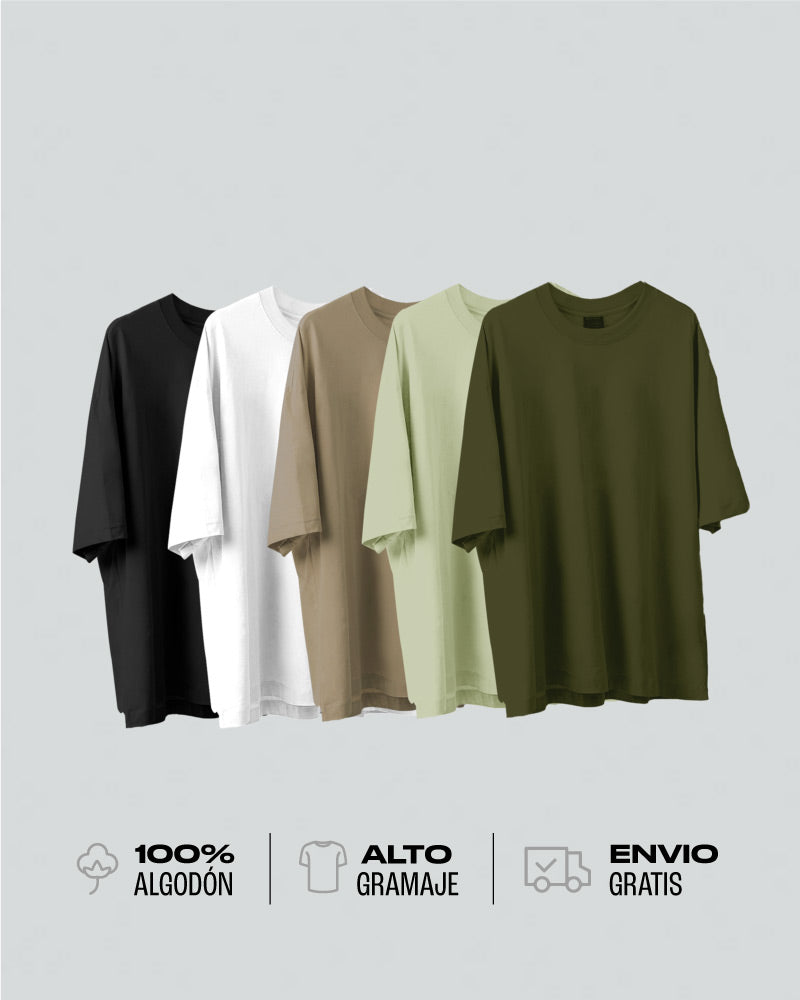 5 Camisetas Para Hombre Básicas Oversize - Green Land