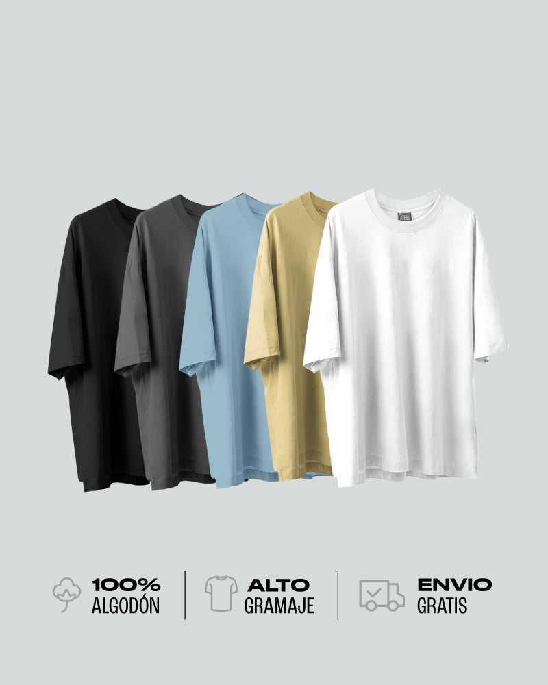 5 Camisetas Básicas Oversize Para Hombre - Verde Sepia