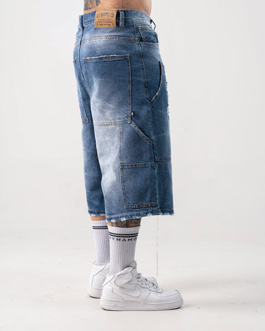 Baggy Jorts Unisex Azul Con Desgaste