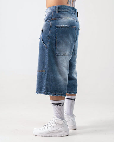 Baggy Jorts Unisex Azul Con Desgaste