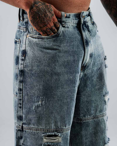 Baggy Jorts Unisex Azul Con Rotos