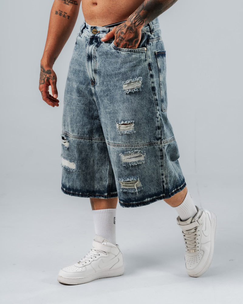 Baggy Jorts Unisex Azul Con Rotos