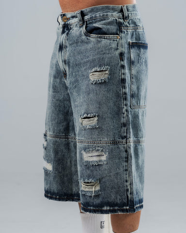 Baggy Jorts Unisex Azul Con Rotos