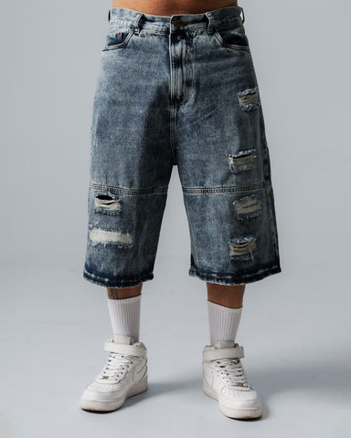 Baggy Jorts Unisex Azul Con Rotos