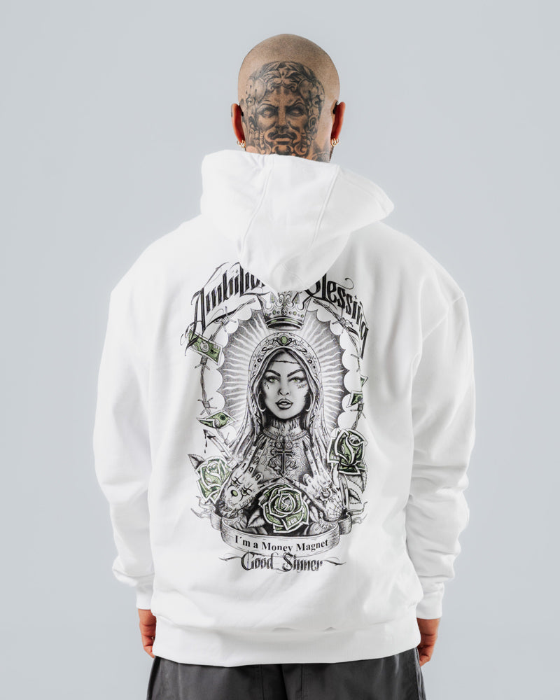 Buzo Oversize Para Hombre Con Capucha Blanco Virgen Chicano