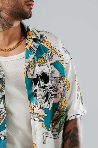 Camisa Para Hombre Oversize Crudo Calavera