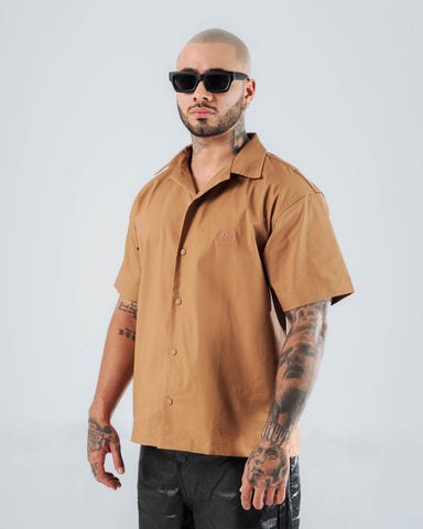 Camisa Para Hombre Oversize Taupe Con Bordado