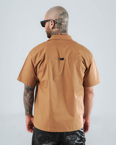 Camisa Para Hombre Oversize Taupe Con Bordado