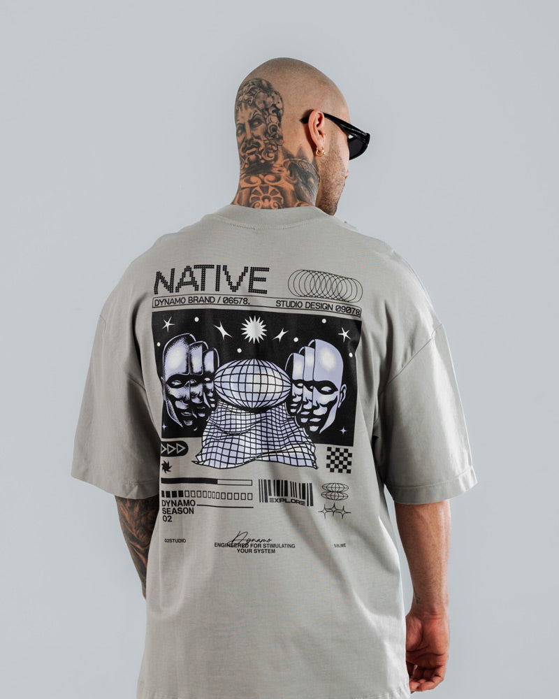 Camiseta Para Hombre Oversize Gris Cemento Native