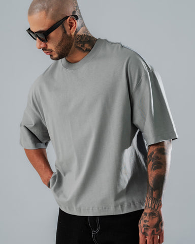Camiseta Boxy Fit Básica Gris Cemento