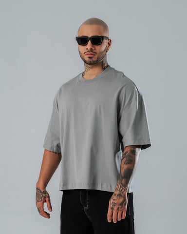 Camiseta Boxy Fit Básica Gris Cemento