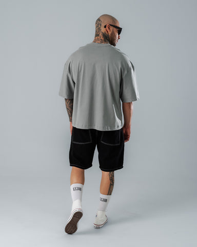 Camiseta Boxy Fit Básica Gris Cemento