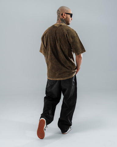 Camiseta Oversize Básica Acid Wash Café