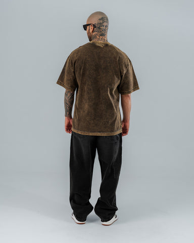 Camiseta Oversize Básica Acid Wash Café