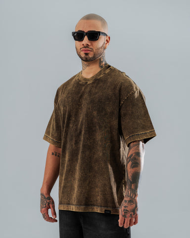 Camiseta Oversize Básica Acid Wash Café
