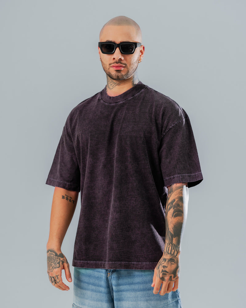 Camiseta Oversize Básica Lavanda - Acid Wash 270 Gramos