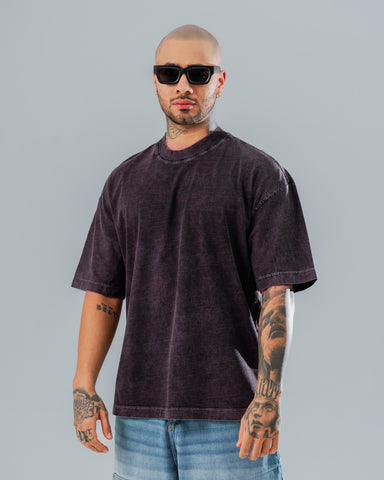 Camiseta Oversize Básica Lavanda - Acid Wash 270 Gramos