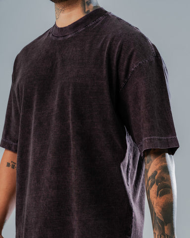 Camiseta Oversize Básica Lavanda - Acid Wash 270 Gramos