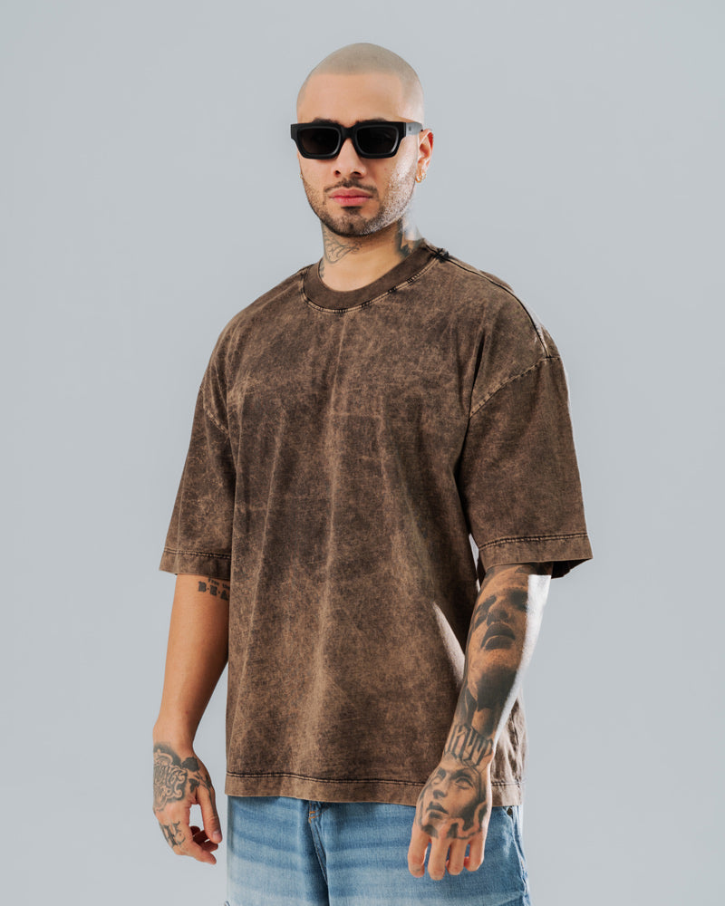 Camiseta Oversize Básica Marrón - Acid Wash 270 Gramos