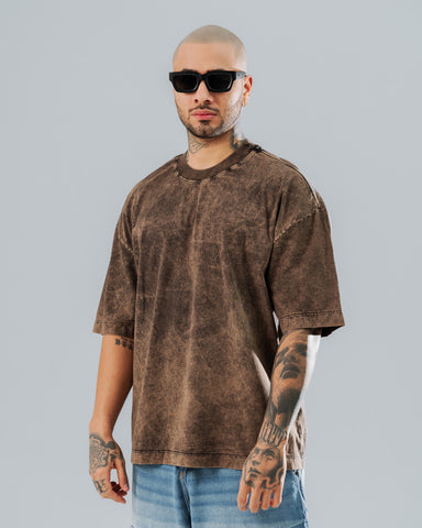 Camiseta Oversize Básica Marrón - Acid Wash 270 Gramos