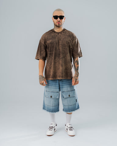 Camiseta Oversize Básica Marrón - Acid Wash 270 Gramos