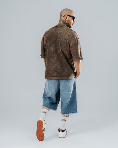 Camiseta Oversize Básica Marrón - Acid Wash 270 Gramos