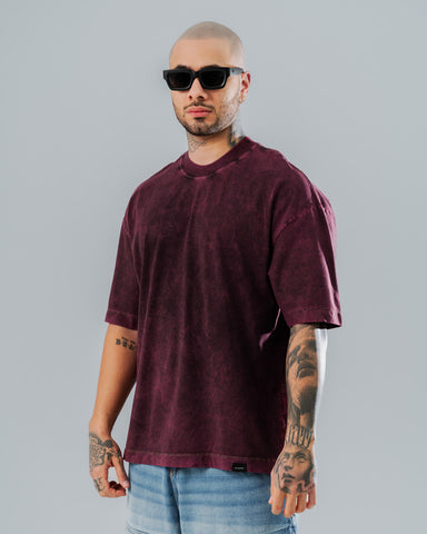 Camiseta Oversize Básica Morada - Acid Wash 270 Gramos