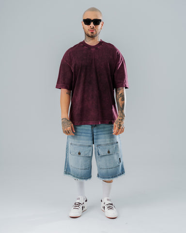 Camiseta Oversize Básica Morada - Acid Wash 270 Gramos