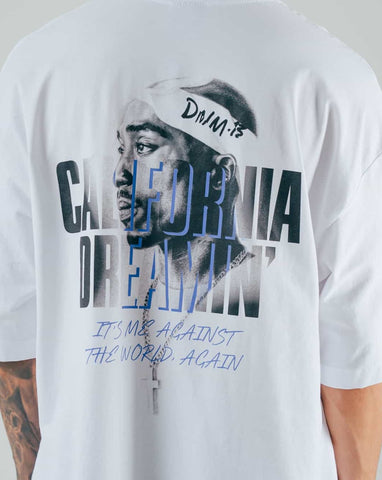 Camiseta Para Hombre Oversize Blanca Tupac